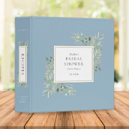 Botanical Greenery Dusty Blue Bridal Shower Recipe 3 Ring Binder