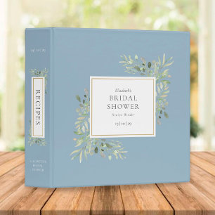 Botanical Greenery Dusty Blue Bridal Shower Recipe 3 Ring Binder