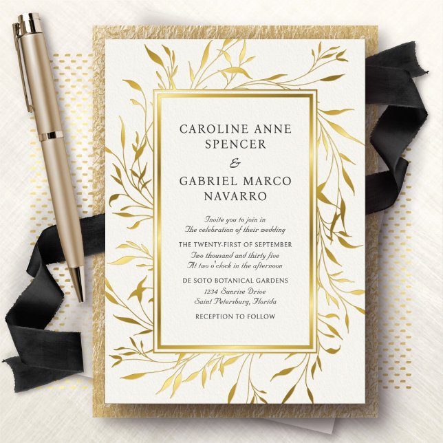 Botanical Greenery Elegant Wedding Foil Invitation (Creator Uploaded)