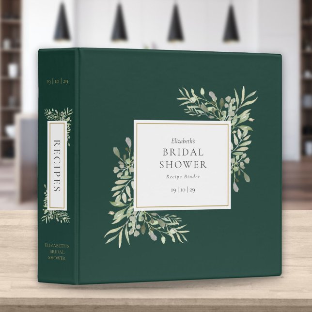 Botanical Greenery Emerald Bridal Shower Recipe 3 Ring Binder (Creator Uploaded)