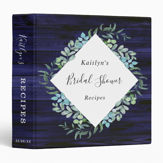 Botanical Greenery Eucalyptus Bridal Shower Recipe 3 Ring Binder (Front/Spine)