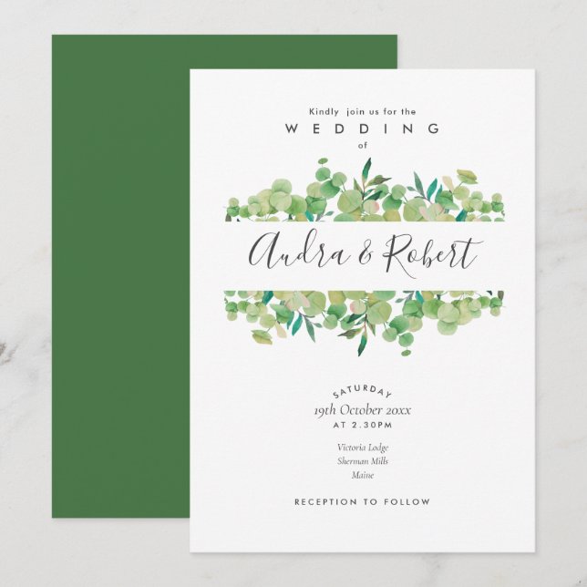 Botanical Greenery Eucalyptus Garland Wedding Invitation (Front/Back)