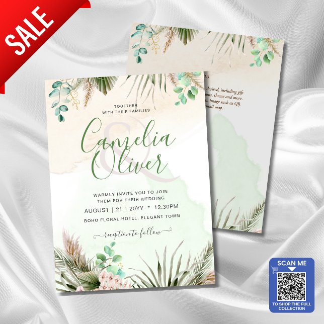 Botanical Greenery Eucalyptus Pampas Grass Wedding Invitation (SHOP THE FULL PAMPAS GREENERY COLLECTION)