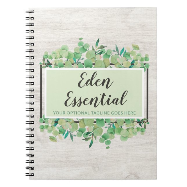 Botanical Greenery Eucalyptus & Rustic Wood Eco Notebook (Front)