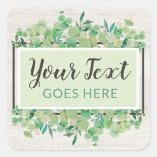 Botanical Greenery Eucalyptus & Rustic Wood Eco Square Sticker