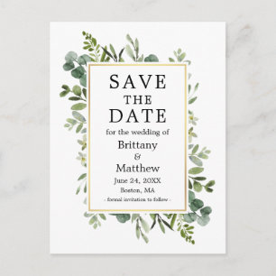 Botanical Greenery Eucalyptus Save The Date Postcard