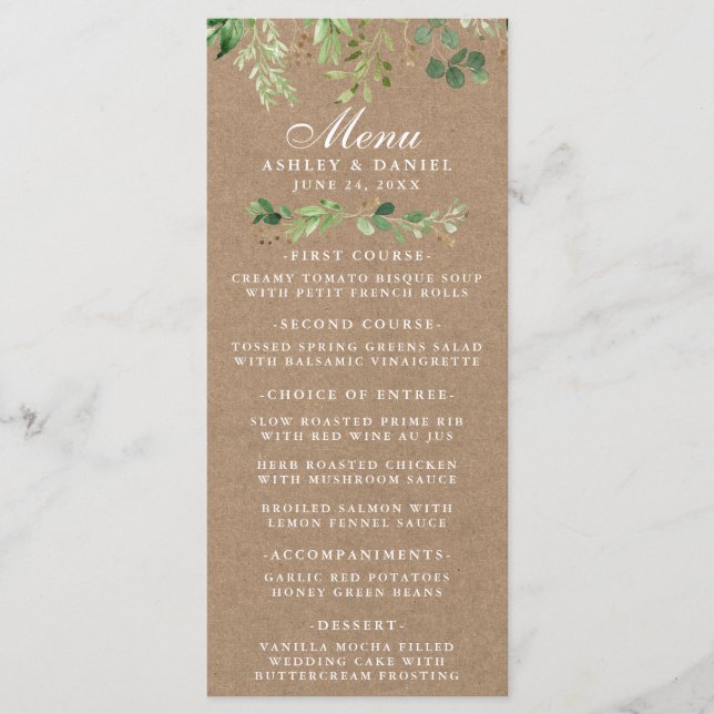 Botanical Greenery Eucalyptus Wedding Kraft Menu (Front)