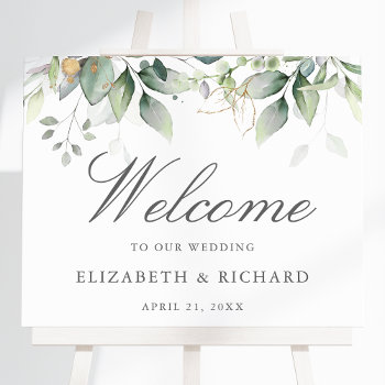 Botanical Greenery Eucalyptus Wedding Welcome Sign by sweetbirdiestudio at Zazzle