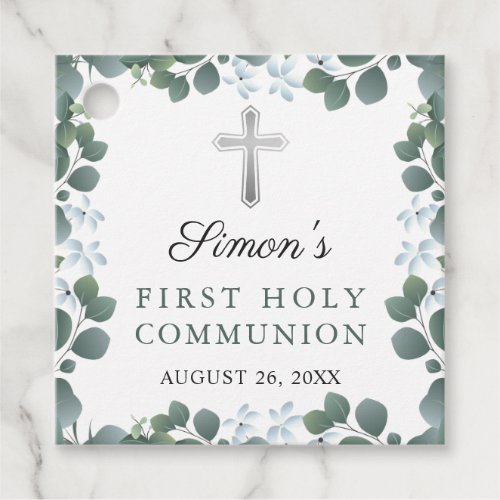 Botanical Greenery First Holy Communion Thank You Favor Tags