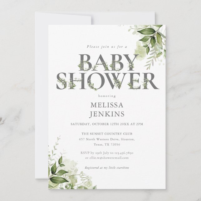 Botanical Greenery Floral Baby Shower Invitation (Front)