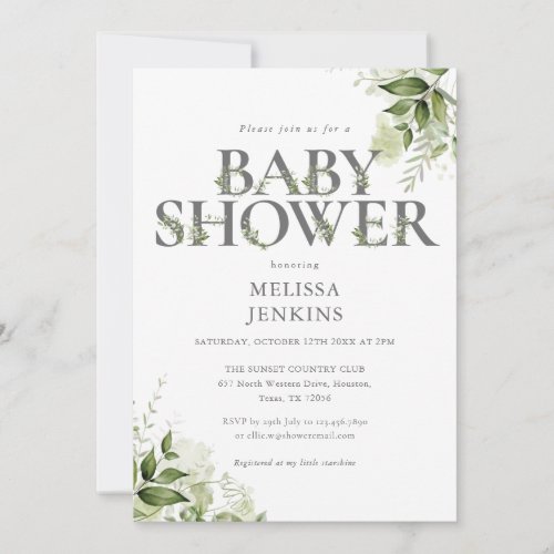 Botanical Greenery Floral Baby Shower Invitation