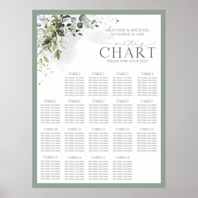 Botanical Greenery Floral Reception Seating Poster (Front)