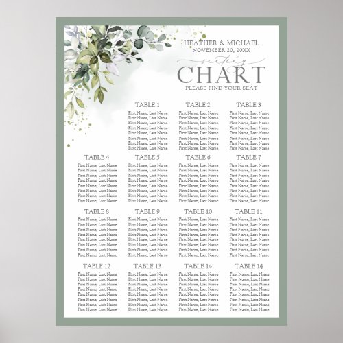 Botanical Greenery Floral Reception Seating Poster