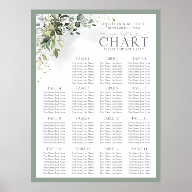 Botanical Greenery Floral Reception Seating Poster (Front)