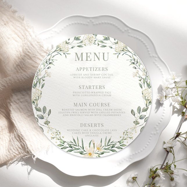 Botanical greenery floral round Menu Card Plate (Creator Uploaded)
