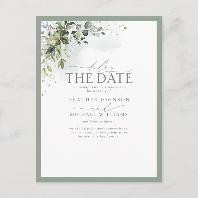 Botanical Greenery Floral Watercolor Delay Date Postcard (Front)