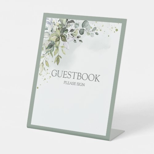 Botanical Greenery Floral Watercolor Guestbook Pedestal Sign