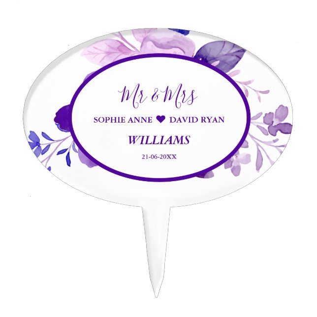 Botanical Greenery Floral Watercolor Wedding Cake  Topper (Front)