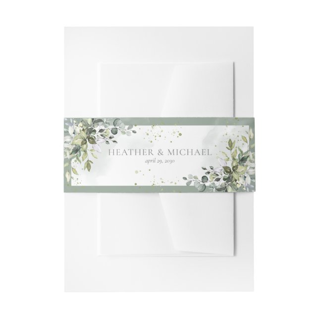 Botanical Greenery Floral Watercolor Wedding Invitation Belly Band (Front Example)