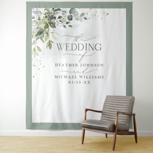 Botanical Greenery Floral Watercolor Wedding Photo Tapestry