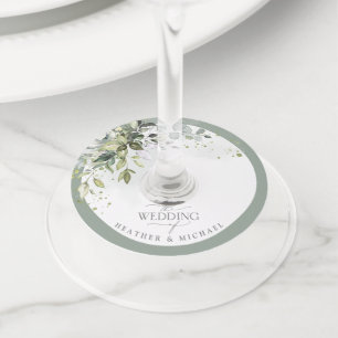 Botanical Greenery Floral Watercolor Wedding Wine Glass Tag