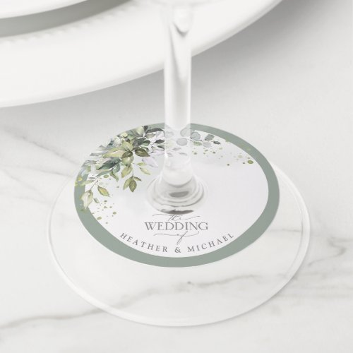 Botanical Greenery Floral Watercolor Wedding Wine Glass Tag