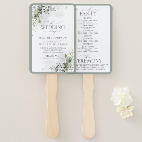 Botanical Greenery Floral Wedding Program Hand Fan