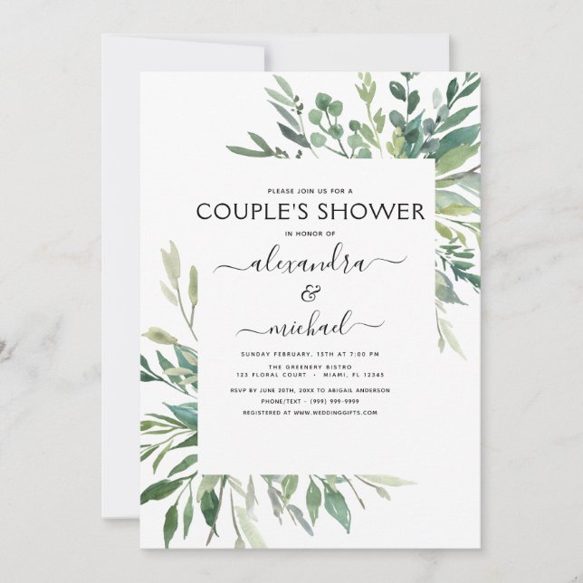 Botanical Greenery Foliage Couple's Shower Invitat Invitation (Front)