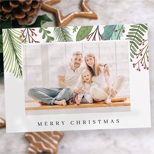 Botanical Greenery Foliage Modern Christmas Holiday Card