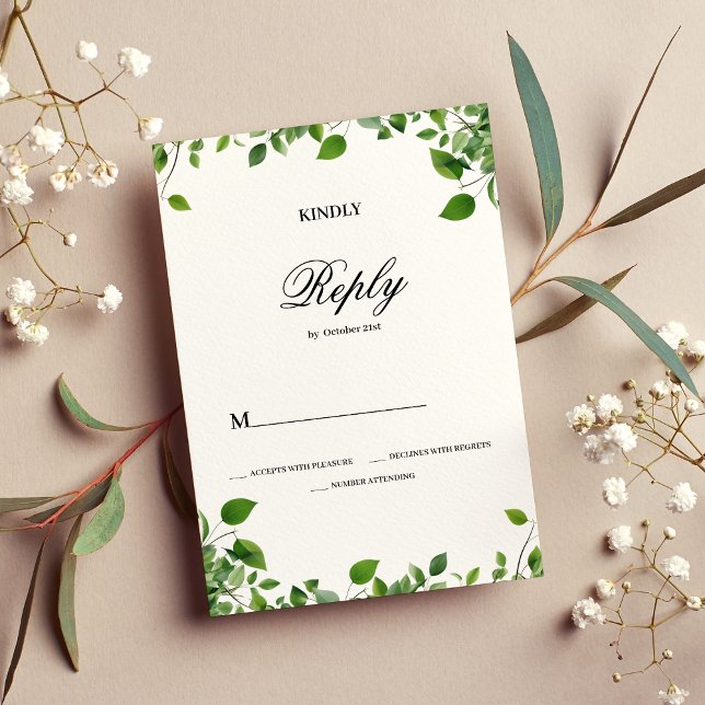 Botanical greenery foliage simple Wedding RSVP Invitation (Botanical greenery foliage simple Wedding RSVP)