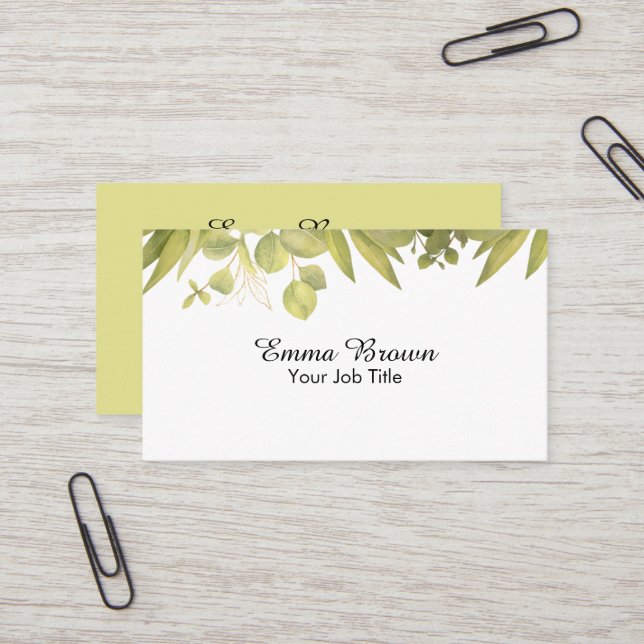Botanical Greenery Foliage Watercolor Design Business Card (Front/Back In Situ)