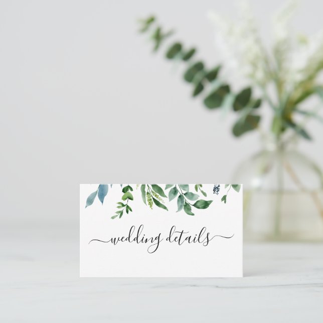 Botanical Greenery Foliage Watercolor Wedding Business Card (Standing Front)