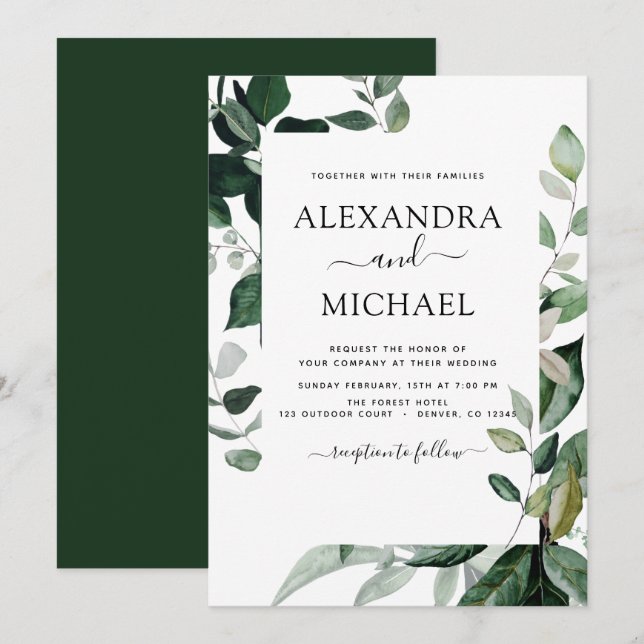 Botanical Greenery Foliage Watercolor Wedding Invi Invitation (Front/Back)
