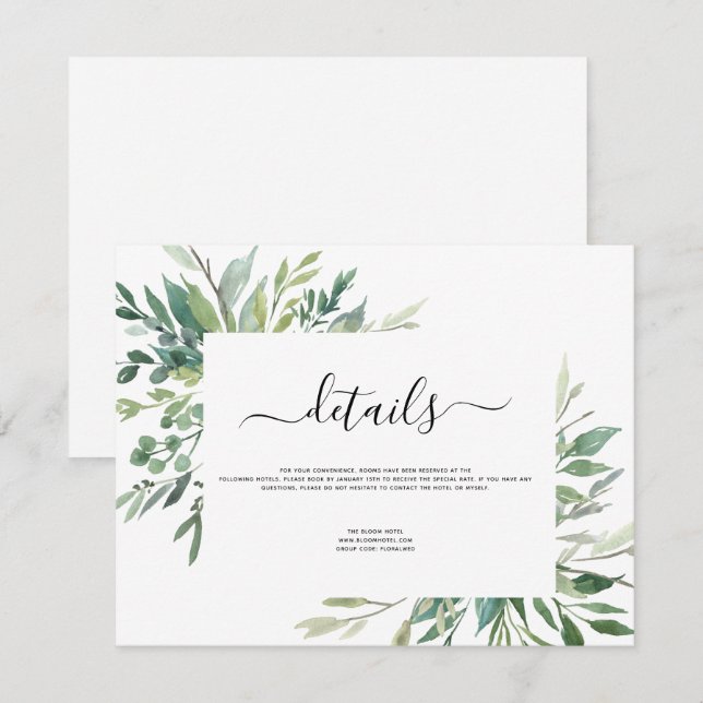 Botanical Greenery Foliage Watercolor Wedding Invi Invitation (Front/Back)