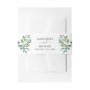 Botanical Greenery Foliage Watercolor Wedding Invitation Belly Band