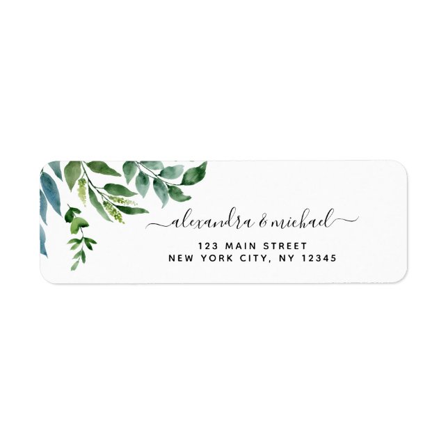 Botanical Greenery Foliage Watercolor Wedding Label (Front)