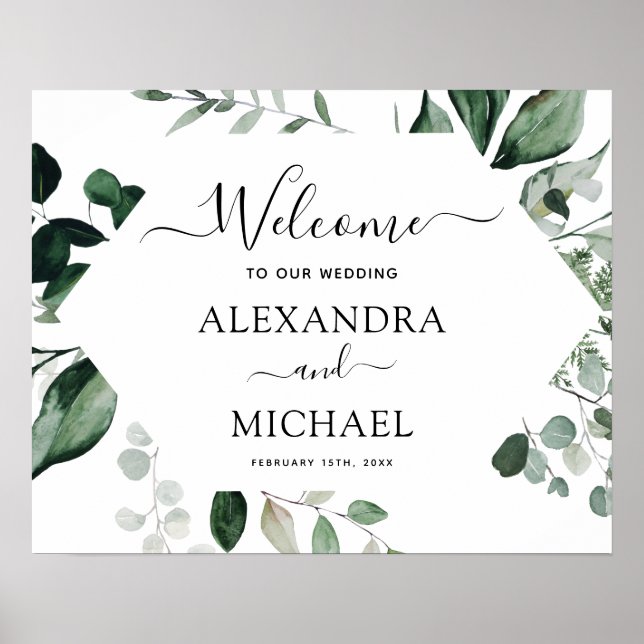 Botanical Greenery Foliage Watercolor Wedding Post Poster (Front)