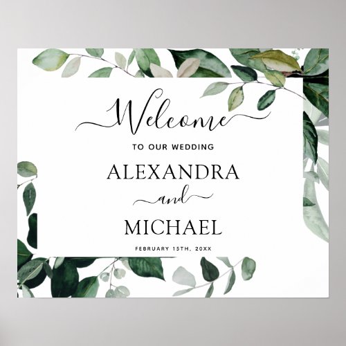 Botanical Greenery Foliage Watercolor Wedding Post Poster