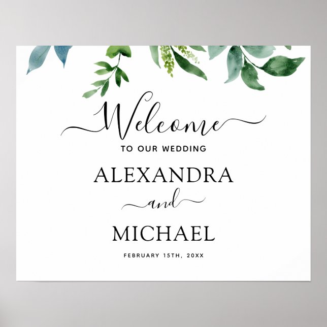 Botanical Greenery Foliage Watercolor Wedding Poster (Front)
