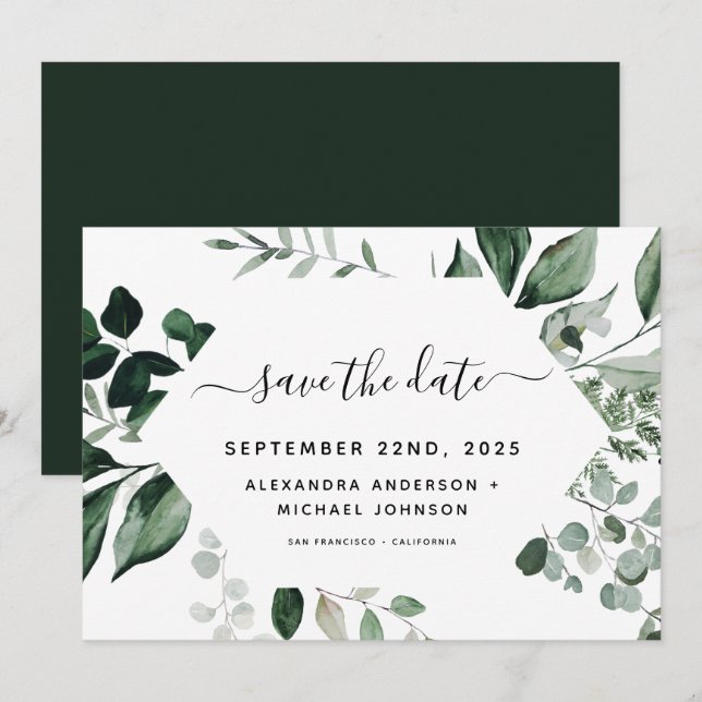 Botanical Greenery Foliage Watercolor Wedding Save The Date (Front/Back)