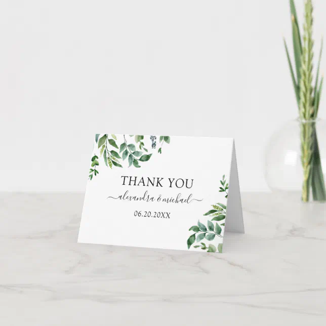 Botanical Greenery Foliage Watercolor Wedding Thank You Card | Zazzle