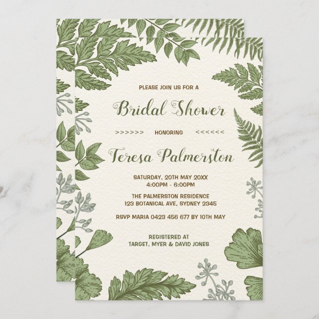 Botanical Greenery Forest Bridal Shower Invite (Front/Back)