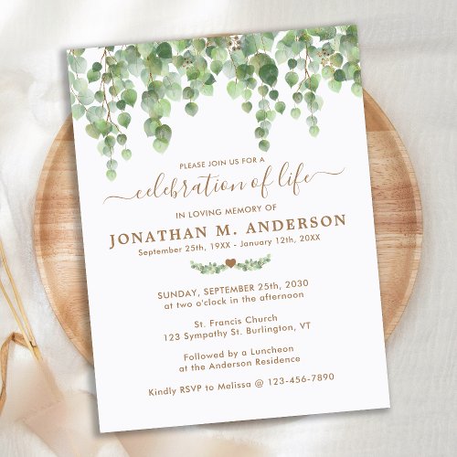 Botanical Greenery Funeral Celebration Of Life Invitation Postcard