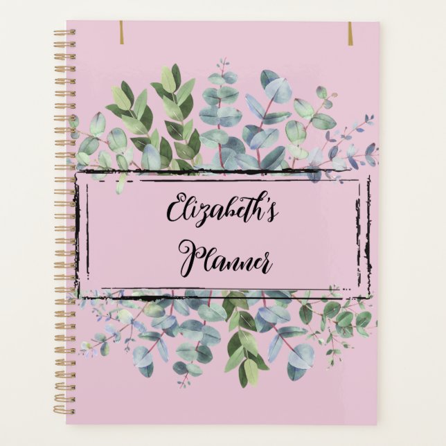 Botanical Greenery geometric golden watercolor Planner (Front)