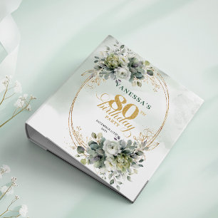 Botanical Greenery Gold 80th Birthday Memory Album 3 Ring Binder