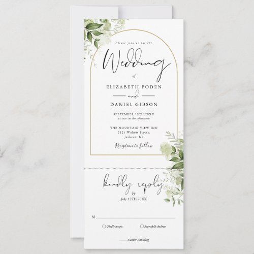 Botanical Greenery Gold Arch All In One Wedding Invitation