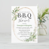 Botanical Greenery Gold BBQ Baby Shower Invitation (Standing Front)