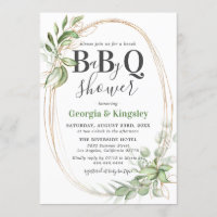 Botanical Greenery Gold BBQ Baby Shower Invitation