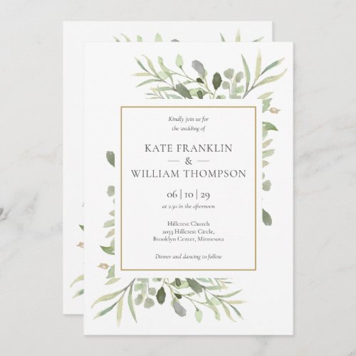 Botanical Greenery Gold Frame All In One Wedding Invitation
