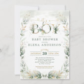 Botanical Greenery Gold Garden Boy Baby Shower Invitation (Front)
